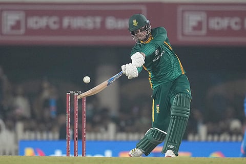 South Africa's Corbin Bosch plays a shot during the first One Day International match between India and South Africa in Ranchi.