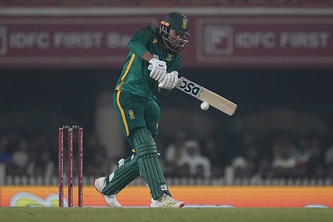 South Africa's Tony de Zorzi plays a shot during the first One Day International match between India and South Africa in Ranchi.