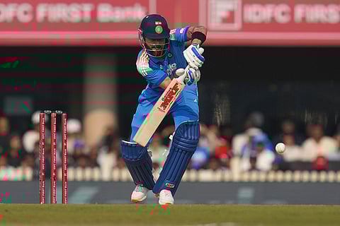 India's Virat Kohli plays a shot during the first One Day International match between India and South Africa in Ranchi.