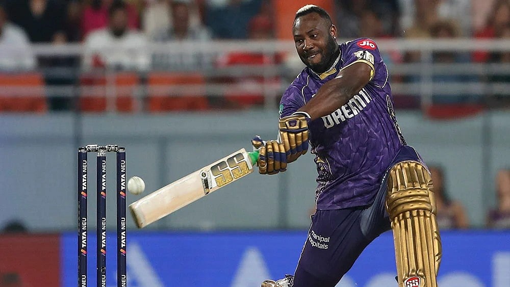 Andre Russell in action for the KKR franchise - | Photo: AP/Surjeet Yadav