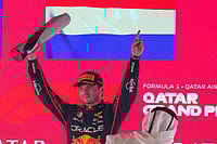 | Photo: AP/Altaf Qadri : Red Bull driver Max Verstappen of the Netherlands celebrates after winning the Qatar Formula One Grand Prix, in Lusail, Qatar.
