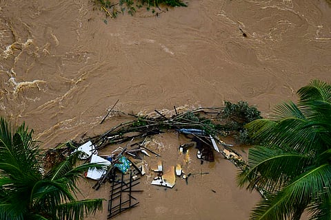 A damaged structure at a cyclone-hit area, in Sri Lanka. 