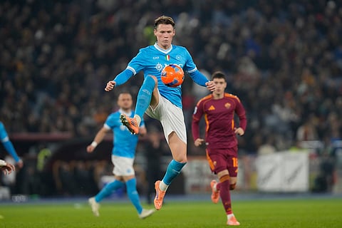 Napoli's Scott McTominay controls the ball during the Serie A soccer match between Roma and Napoli in Rome.