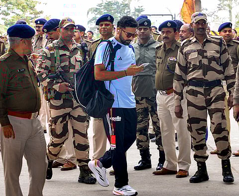India's Rohit Sharma at Birsa Munda Airport as he departs for Raipur ahead of the second ODI cricket match between India and South Africa, in Ranchi.