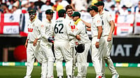 | Photo: AP/Gary Day : Australia's players celebrate the wicket of England's Jofra Archer on day two of the first Ashes cricket test match between Australia and England in Perth.