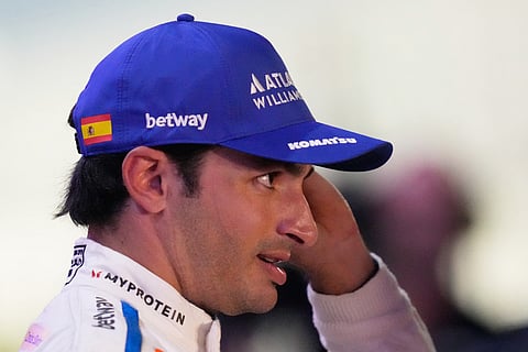 Third placed Williams driver Carlos Sainz of Spain reacts after the Qatar Formula One Grand Prix, at the Lusail International Circuit, in Lusail, Qatar.