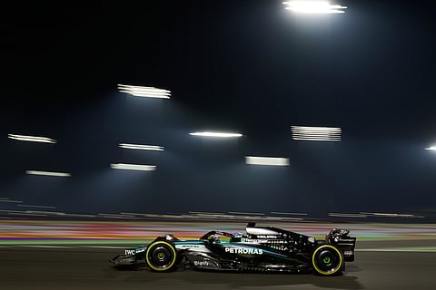 Mercedes driver George Russell of Britain steers his car during the Qatar Formula One Grand Prix, at the Lusail International Circuit, in Lusail, Qatar.