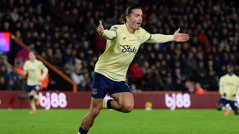 Grealish celebrates his winner against Bournemouth - null