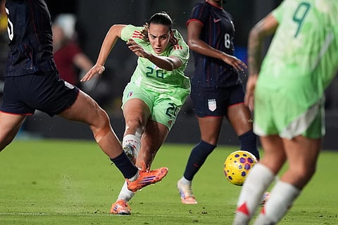 Italy forward Alice Corelli (24) attempts to score during the first half of an international friendly soccer match against the United States in Fort Lauderdale, Fla.
