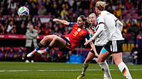 | Photo: AP/Manu Fernandez : Spain's Esther Gonzalez attempts a shot at goal during the UEFA Women's Nations League final match agaiinst Germany in Madrid on December 2, 2025.
