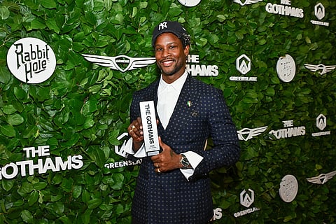 Akinola Davies Jr. poses with the breakthrough director award at The Gotham Film Awards at Cipriani Wall Street in New York. 