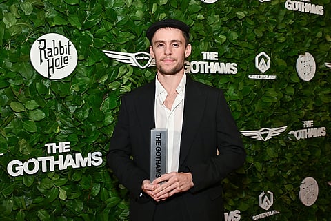 Harry Lighton poses with the award for best adapted screenplay at The Gotham Film Awards at Cipriani Wall Street in New York. 