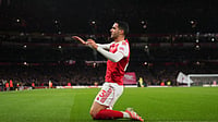 | Photo: AP/Kirsty Wigglesworth : Arsenal's Mikel Merino celebrates after scoring during the English Premier League match against Brentford on December 3, 2025. 