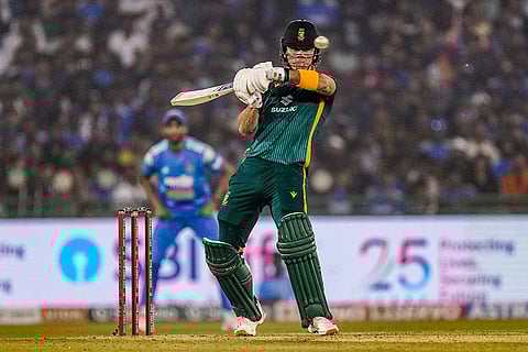South Africa's Dewald Brevis plays a shot during the second ODI cricket match of a series between India and South Africa, at Shaheed Veer Narayan Singh International Stadium, in Raipur, Chhattisgarh.
