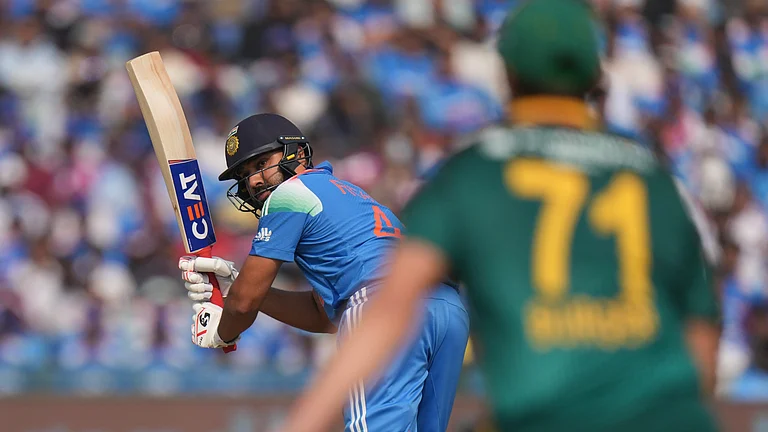 Raipur: Rohit Sharma plays a shot during the second ODI cricket match of a series between India and South Africa, at Shaheed Veer Narayan Singh International Stadium, in Raipur, Chhattisgarh, Wednesday, Dec. 3, 2025. - (PTI Photo/Kunal Patil)