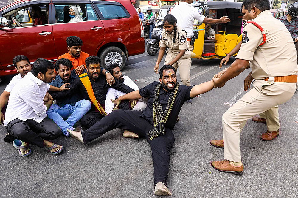 Protest over CMs remarks in Hyderabad