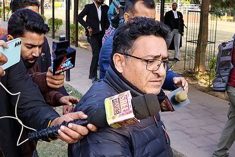 Shafat Ahmed Shangloo, arrested in connection with the 1989 kidnapping of Rubaiyya Sayeed, the daughter of then Union Home Minister Mufti Mohammed Sayeed, leaves the court premises after a judge rejected CBI’s custody plea, in Jammu.