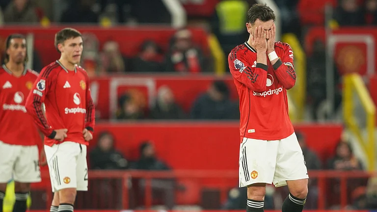Manchester United's Bruno Fernandes reacts after West Ham's Soungoutou Magassa scored his side's first goal during their English Premier League match on December 4, 2025. - | Photo: AP/Ian Hodgson