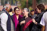 Day In Pics: December 04, 2025 | Photo: PTI/Ravi Choudhary : Leader of Opposition in the Rajya Sabha Mallikarjun Kharge with Congress MPs Sonia Gandhi, Priyanka Gandhi Vadra and Ranjeet Ranjan during the Winter session of Parliament, in New Delhi.