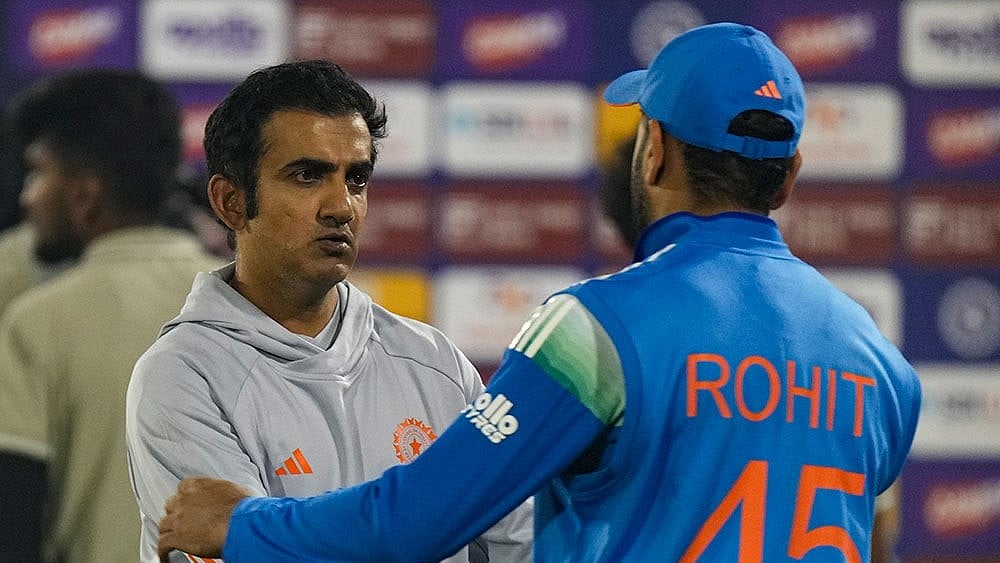 India’s Rohit Sharma with head coach Gautam Gambhir after the team lost the second ODI cricket match against South Africa, at Shaheed Veer Narayan Singh International Stadium, in Raipur, Chhattisgarh. - Photo: PTI/Kunal Patil