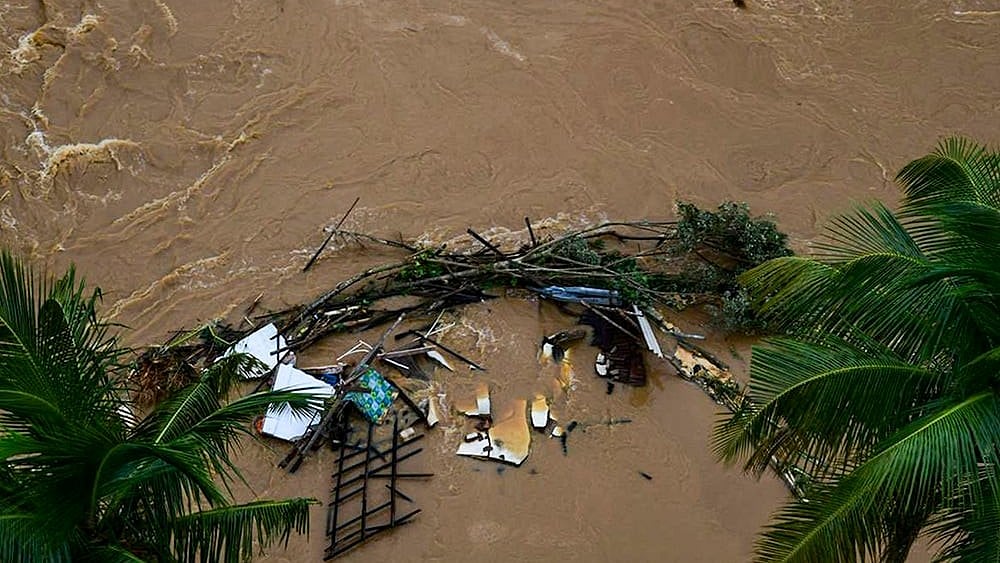 A damaged structure at a cyclone-hit area, in Sri Lanka.  - | Photo: @MEAIndia/X via PTI 