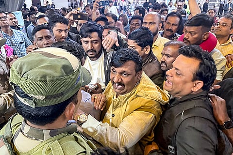 Stranded passengers at Swami Vivekananda Airport, in Raipur, Chhattisgarh. Passengers were left stranded as IndiGo cancelled numerous flights while struggling to meet new crew rostering rules, a day after it scrapped several services and announced schedule adjustments.