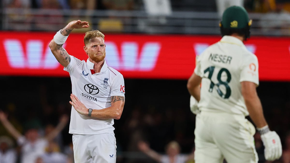 England's captain Ben Stokes looks at Australia's Michael Neser after bowls a delivery during the second Ashes cricket test match. - AP