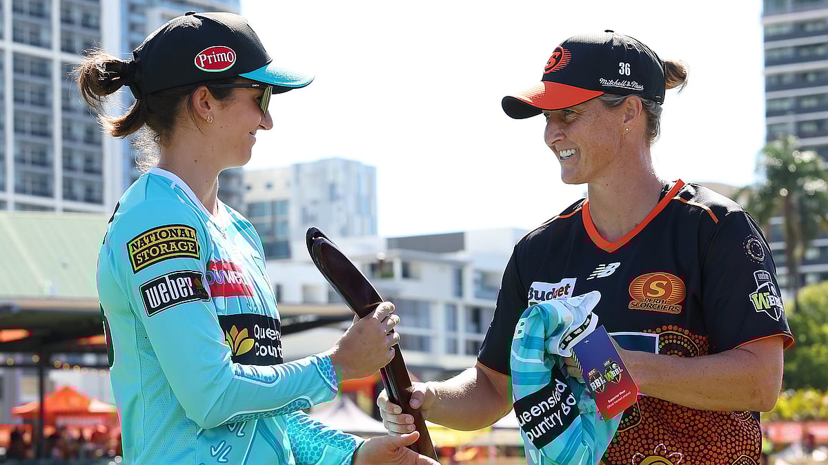 Captains Charli Knott (left) and Sophie Devine at the toss for the Women's Big Bash League 2025 match between Brisbane Heat and Perth Scorchers. - X/WBBL
