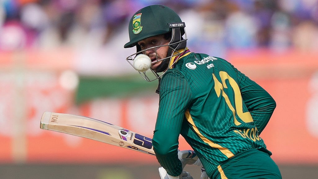 Photo: AP : India vs South Africa, 3rd ODI Live Cricket Score: Quinton de Kock plays a shot in in Visakhapatnam.