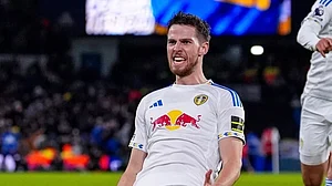 X/Leeds United : Anton Stach after scoring the 2nd goal for Leeds United in Premier League MD 15 against Liverpool.