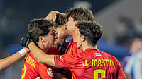 Hockey India : Spain Vs Argentina Highlights, FIH Junior World Cup 2025 Semi-Final: ESP players celebrating their win.