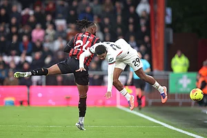 | Photo: Peter Tarry/PA via AP : Chelsea's Wesley Fofana, right, and Bournemouth's Antoine Semenyo in action during the English Premier League soccer match between Bournemouth and Chelsea in Bournemouth, England.