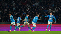 Napoli Vs Juventus Highlights, Serie A: Victory For Partenopei 2-1, JUV Beaten After Intense Derby Battle (Alessandro Garofalo/LaPresse via AP) : Napoli's Rasmus Hojlund, centre, celebrates after scoring his side's second goal during the Serie A soccer match between Napoli and Juventus, in Naples, Italy, Sunday, Dec. 7, 2025
