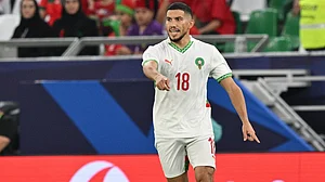 | Photo: X/EnMaroc : Morocco's Marwane Saadane in action during the FIFA Arab Cup match against Oman on December 5, 2025.