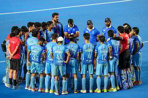 Indian player after Germany won 5-1 in the semi-final match of the FIH Hockey Men’s Junior World Cup 2025, at Mayor Radhakrishnan Hockey Stadium in Chennai.