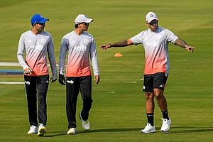 | Photo: PTI/Shailendra Bhojak : India’s captain Suryakumar Yadav, right, with Shubman Gill, left, and Abhishek Sharma during a training session on the eve of the first T20 cricket match of a series between India and South Africa, at Barabati Stadium, in Cuttack, Odisha.