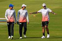 | Photo: PTI/Shailendra Bhojak : India’s captain Suryakumar Yadav, right, with Shubman Gill, left, and Abhishek Sharma during a training session on the eve of the first T20 cricket match of a series between India and South Africa, at Barabati Stadium, in Cuttack, Odisha.