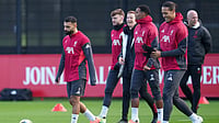Inter Milan Vs Liverpool LIVE Score, UEFA Champions League: Salah-Less Reds Seek Revival Against In-Form Nerazzurri | Photo: AP/Jon Super : Liverpool's Mohamed Salah takes part in a training session as manager Arne Slot looks on December 8, 2025.