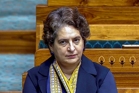 Congress MP Priyanka Gandhi Vadra in the Lok Sabha during the Winter session of Parliament, in New Delhi.