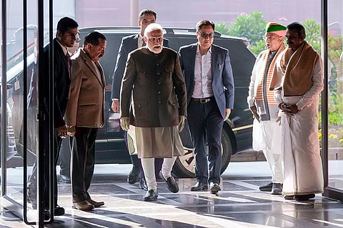 Prime Minister Narendra Modi arrives for NDA Parliamentary Party meeting, at Parliament premises in New Delhi.