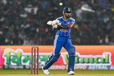 India's Hardik Pandya plays a shot during the first T20I cricket match between India and South Africa at Barabati Stadium, in Cuttack.