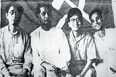 | Photo: Wikimedia Commons : Few and Far Between: (Left to right) Co-founder of the Communist Party of India Muzaffar Ahmed with Bankim Mukherjee, P.C. Joshi and Somnath Lahiri in 1937. There have been very few influential Muslims like Ahmed in the party’s top leadership