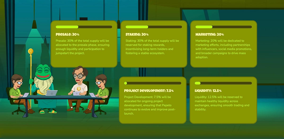 Pepeto cryptocurrency tokenomics infographic