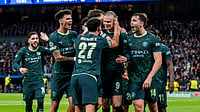 Real Madrid 1-2 Manchester City, UEFA Champions League: Haaland Leads Fightback Against Mbappe-Less Hosts Manchester City's Erling Haaland celebrates after scoring his side's second goal during the UEFA Champions League match against Real Madrid.