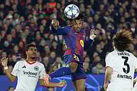 | Photo: AP/Joan Monfort : Barcelona's Jules Kounde scores his side's second goal during the Champions League opening phase soccer match between Barcelona and Eintracht Frankfurt in Barcelona, Spain.