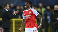 Club Brugge 0-3 Arsenal, UEFA Champions League: Madueke Brace Fires Gunners To Perfect UCL Run Arsenal's Noni Madueke celebrates scoring for his side during the UEFA Champions League match against Club Brugge.
