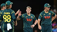 Cricket Australia Sends Delegation To Review Tour Preparations Ahead Of T20I Series In Lahore | Photo: Dave Hunt/AAPImage via AP : Australia's Nathan Ellis, centre, celebrates with teammates after dismissing Indian batsman Shivam Dube during a T20 cricket international between India and Australia in Carrara, Australia.