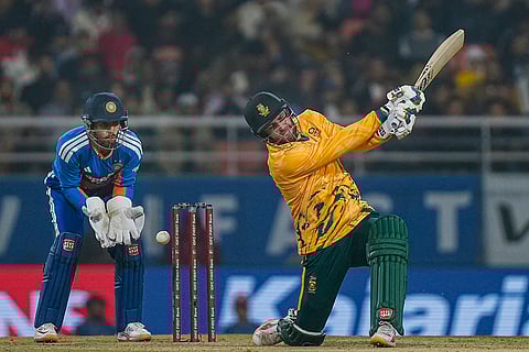 South Africa’s Donovan Ferreira plays a shot during the second T20 International cricket match of a series between India and South Africa, at Maharaja Yadavindra Singh International Cricket Stadium, in New Chandigarh.
