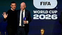 | Photo: AP/Chris Carlson : FIFA President Gianni Infantino greets Argentina's coach Lionel Scaloni during the match schedule reveal for the FIFA World Cup 2026 in Washington, Saturday, Dec. 6, 2025. 