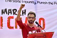 | Photo: PTI/Ravi Choudhary : In this file photo, activist Umar Khalid speaks during a demonstration against Citizenship (Amendment) Act (CAA), National Register of Citizens (NRC) and National Population Register (NPR) at Jantar Mantar, in New Delhi. Delhi court has granted interim bail to 2020 riots accused Umar Khalid to attend his sister's wedding.